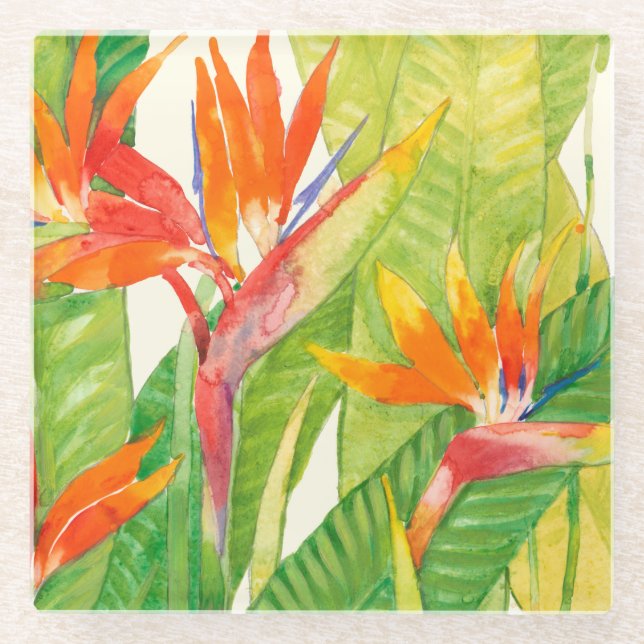 Dessous-de-verre En Verre Fleurs tropicales | Oiseau du paradis (Devant)