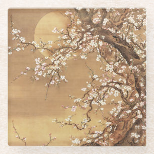 Dessous-de-verre En Verre Fleurs vintages de prunes japonaises au clair de l