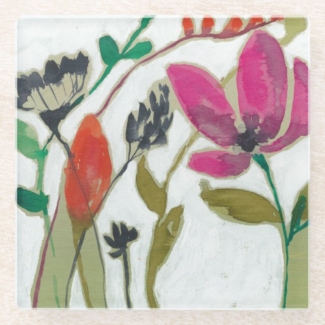 Dessous-de-verre En Verre Fleurs vives (Devant)