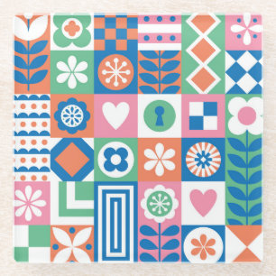 Dessous-de-verre En Verre Floral Abstrait : Scandinave Folk Design.