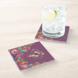Dessous-de-verre En Verre Floral and Butterfly Paisley