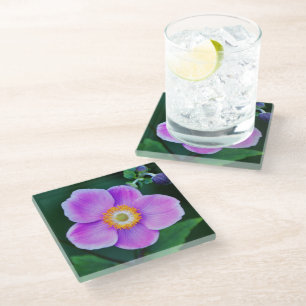 Dessous-de-verre En Verre Floral d'anémone japonais rose