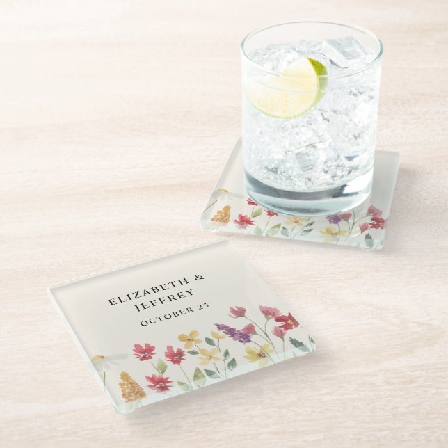 Dessous-de-verre En Verre Floral Elegant Boho Fleur sauvage d'été Mariage (Incliné)