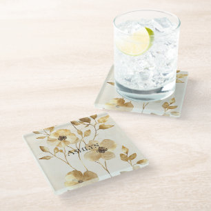 Dessous-de-verre En Verre Flore crème or