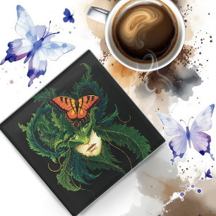 Dessous-de-verre En Verre Forêt Envoûtante Dryade Femme Papillon Fantaisie