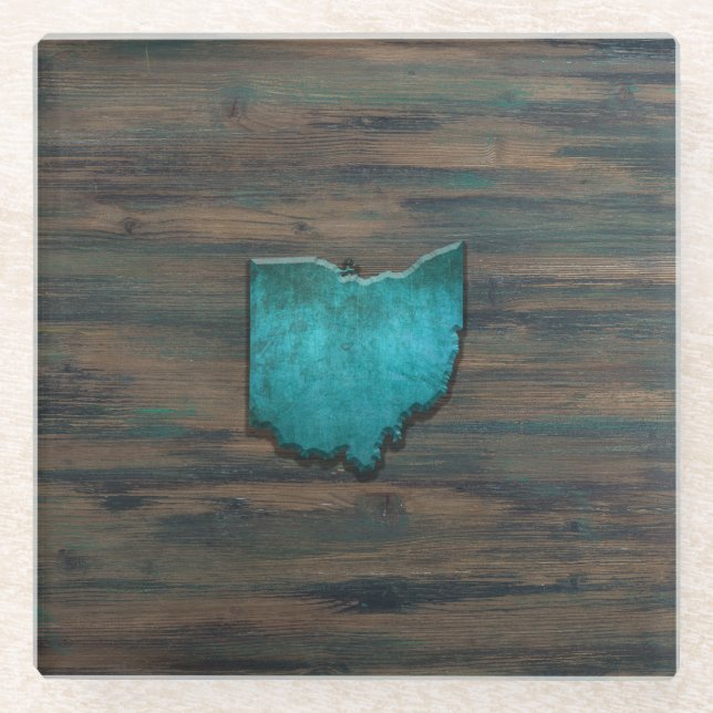 Dessous-de-verre En Verre Forme d'Ohio Turquoise (Devant)