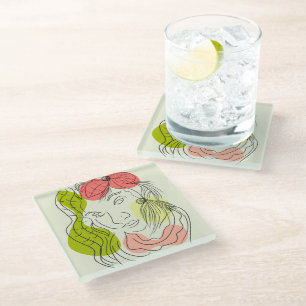 Dessous-de-verre En Verre Formes d'art de femme latine Floral