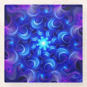 Dessous-de-verre En Verre Fractales Bleus de Lune Croissante