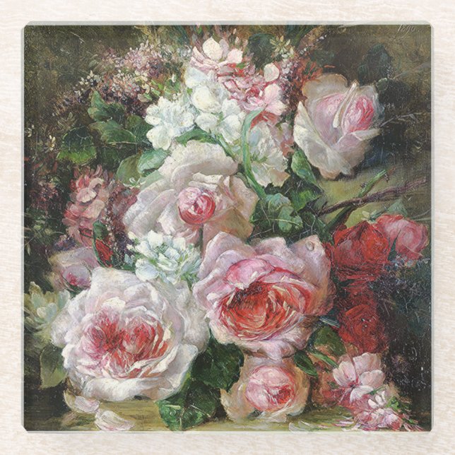 Dessous-de-verre En Verre Frans Verhas Bouquet Vintage Rose (Devant)