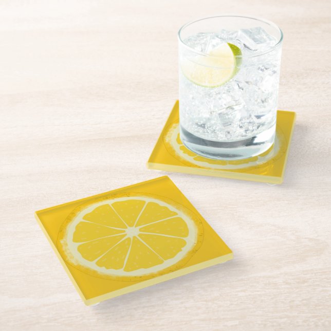 Dessous-de-verre En Verre Fruit d'agrumes de citron jaune (Incliné)