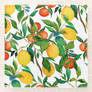 Dessous-de-verre En Verre Fruits d'agrumes, motif d'aquarelle vibrante.