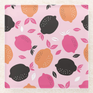 Dessous-de-verre En Verre Fruits d'agrumes, motif textile vintage.