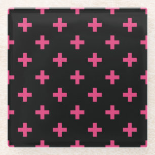 Dessous-de-verre En Verre Fuchsia polka croise sur noir