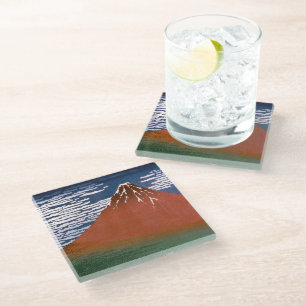 Dessous-de-verre En Verre Fuji rouge, Aka Fujiyama Volcan Katsushika Hokusai
