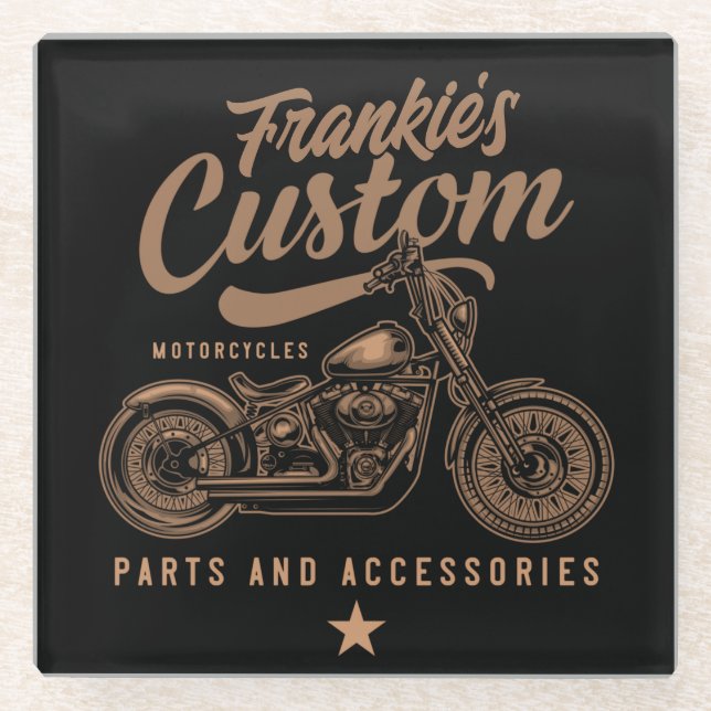 Dessous-de-verre En Verre Garage de motocyclette Bobber personnalisé (Devant)