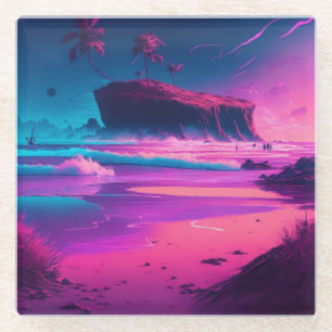 Dessous-de-verre En Verre Garder le Contact Vagues d'Océan Roses