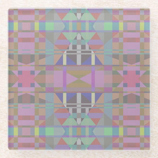 Dessous-de-verre En Verre Géométrique vert violet rose (Devant)