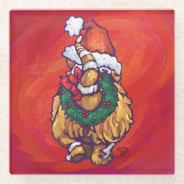 Dessous-de-verre En Verre Ginger Chat Noël Sur Rouge (Devant)