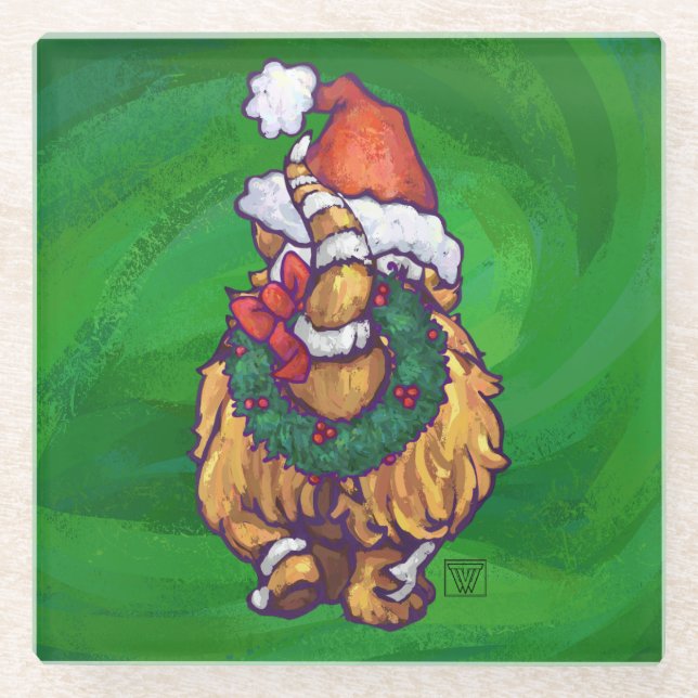 Dessous-de-verre En Verre Ginger Chat Noël Sur Vert (Devant)
