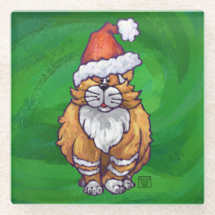 Dessous-de-verre En Verre Ginger Chat Noël Sur Vert