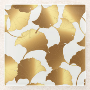 Dessous-de-verre En Verre Ginkgo Or : Conception de luxe vintage.