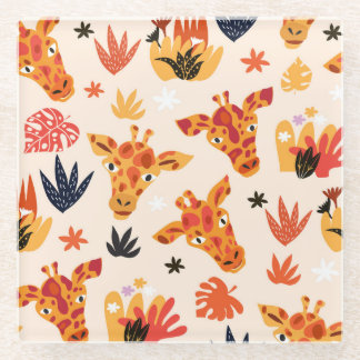Dessous-de-verre En Verre Giraffe de dessin : Floral Savanna Motif