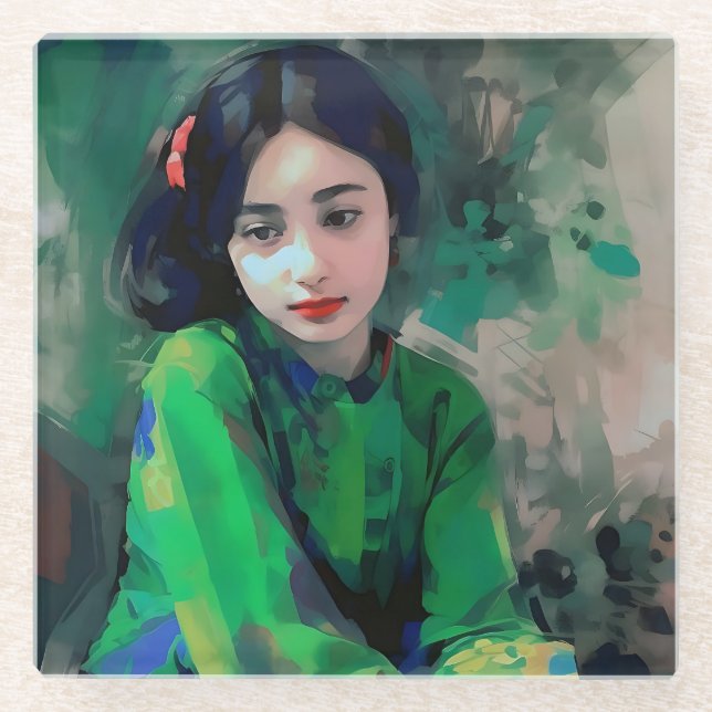 Dessous-de-verre En Verre Girl in Green Dress (Devant)
