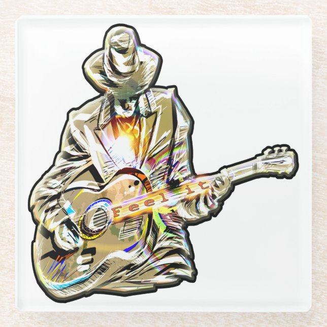 Dessous-de-verre En Verre Gitarren Blues Mann - Sentez-le (Devant)