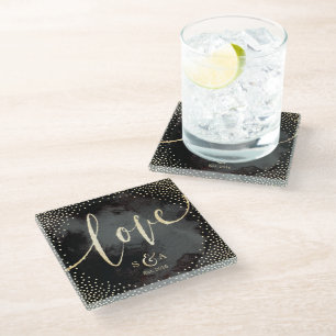 Dessous-de-verre En Verre Glam noir faux or parties scintillant calligraphie