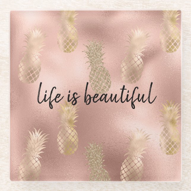 Dessous-de-verre En Verre Glam Pink Gold Ananas (Devant)