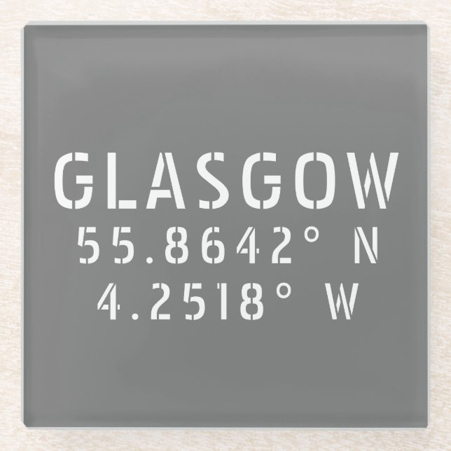 Dessous-de-verre En Verre Glasgow Écosse Latitude & Longitude (Devant)