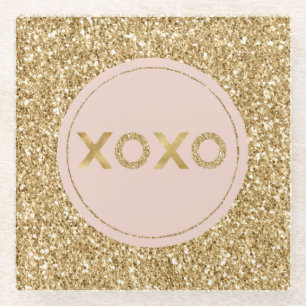 Dessous-de-verre En Verre Glitzy Gold Parties scintillant Blush Pink Love XO