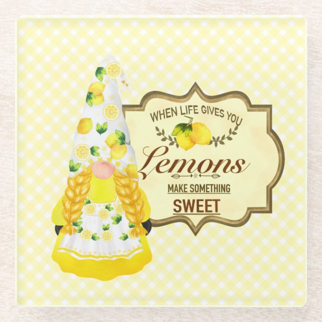 Dessous-de-verre En Verre Gnome fille mignonne et citrons (Devant)