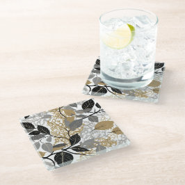 Dessous-de-verre En Verre Gold, Black and Grey Leaf Vine Design