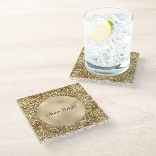 Dessous-de-verre En Verre Gold Confeti Glitter (Incliné)