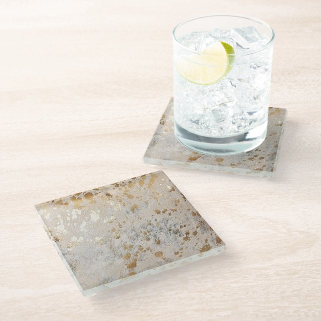Dessous-de-verre En Verre Gold Cowhide Print Metallic (Incliné)
