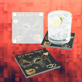 Dessous-de-verre En Verre Gold Masquerade C'est l'heure de la fête |