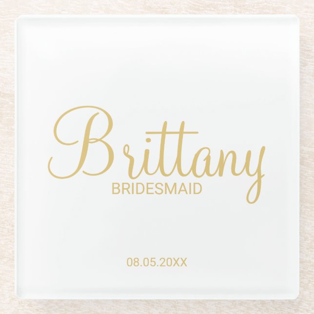 Dessous-de-verre En Verre Gold Modern Script Bridesmaitres personnalisées (Devant)