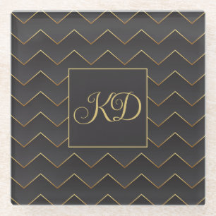 Dessous-de-verre En Verre Gold Zig Zag Chevron Motif