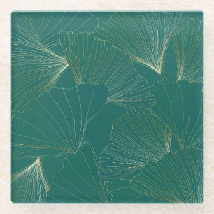 Dessous-de-verre En Verre Golden Ginkgo Feuille Art Déco