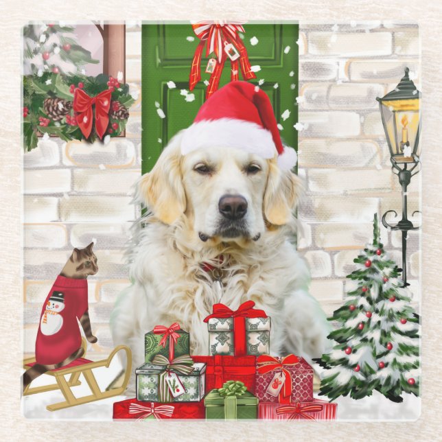 Dessous-de-verre En Verre Golden Retriever Chien Noël (Devant)