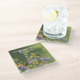 Dessous-de-verre En Verre Goldfinch sur Harebell Flower