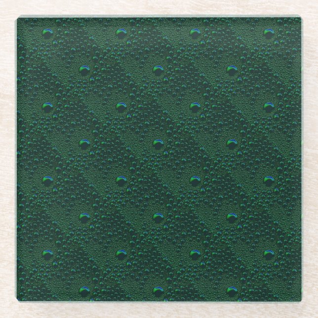 Dessous-de-verre En Verre Gouttes d'eau sur métal vert (Devant)