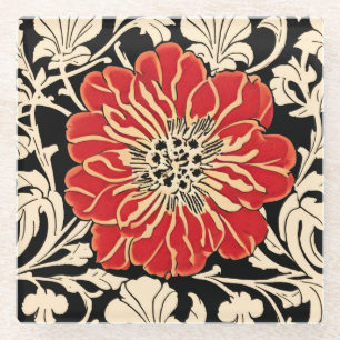 Dessous-de-verre En Verre Grande fleur Art Nouveau rouge