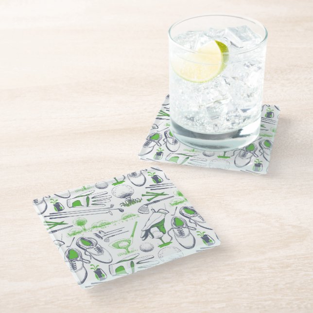Dessous-de-verre En Verre Green Golf Icons Motif (Incliné)