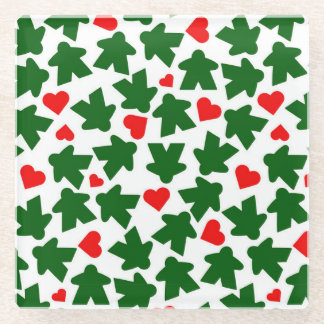 Dessous-de-verre En Verre Green Meeple with Red Heart