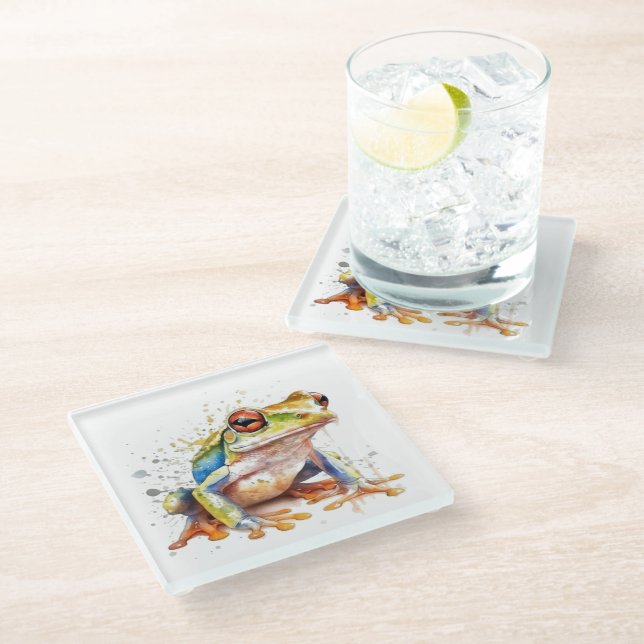 Dessous-de-verre En Verre Grenouille d'or azur (Incliné)