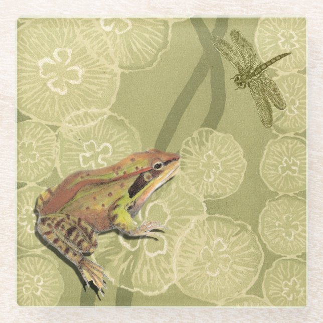 Dessous-de-verre En Verre Grenouille et libellule sur nénuphars (Devant)