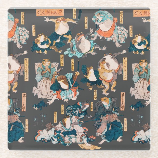 Dessous-de-verre En Verre Grenouille japonaise ukiyo-e Froggies (Devant)