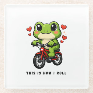 Dessous-de-verre En Verre Grenouille Mignonne à Vélo Art de Grenouille Kaw